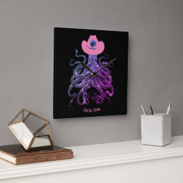 Cowgirl Silver Pink Monogram Muurklok Vierkante Klok