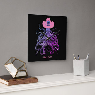 Cowgirl Silver Pink Monogram Muurklok Vierkante Klok