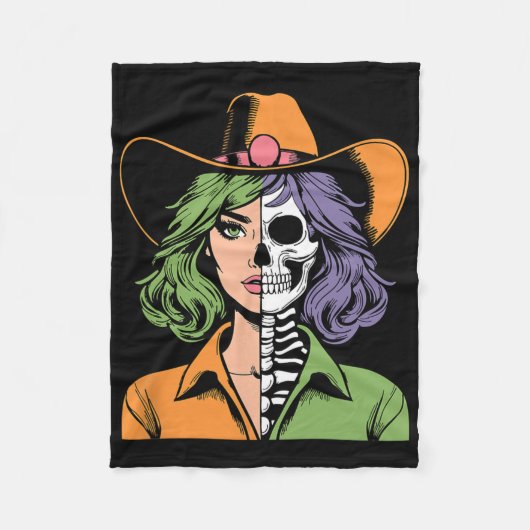 Cowgirl Skeleton Halloween Fleece Deken (Voorkant)