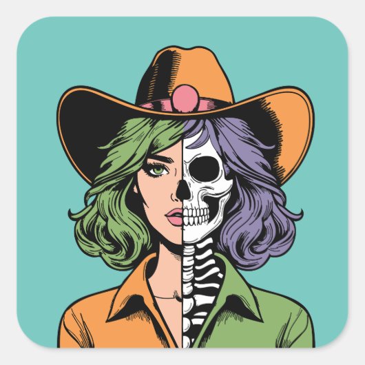 Cowgirl Skeleton Halloween Stickers (Voorkant)