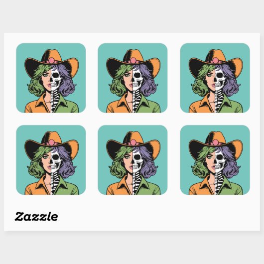 Cowgirl Skeleton Halloween Stickers (Vel)