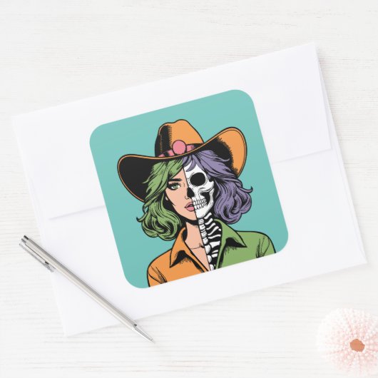 Cowgirl Skeleton Halloween Stickers (Envelop)
