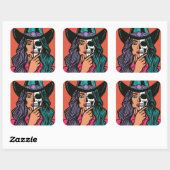 Cowgirl Skeleton Spooky Seizoen Hand getrokken Sti Vierkante Sticker (Vel)