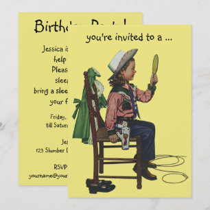 Cowgirl Sleepover Girl Birthday Party Kaart