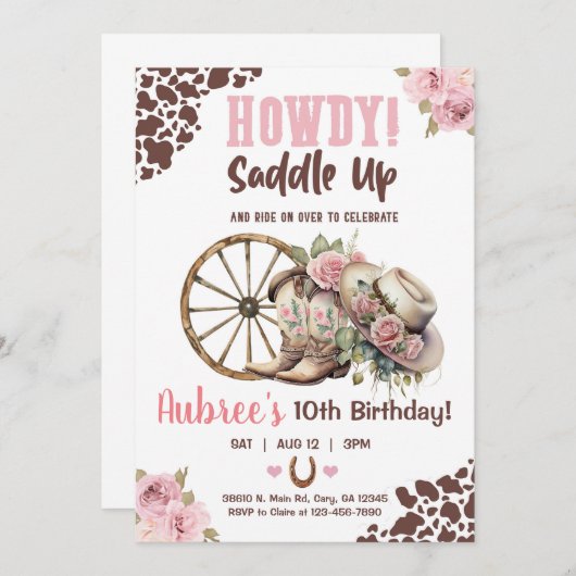 Cowgirl, spring erop, hoi, uitnodiging voor meisje (Voorkant / Achterkant)