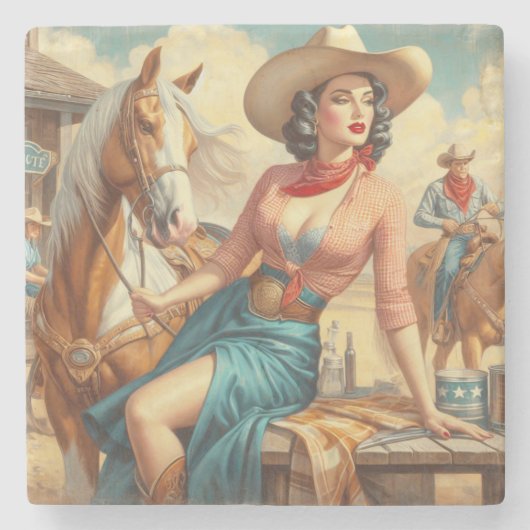  Cowgirl Stenen Onderzetter (Voorkant)