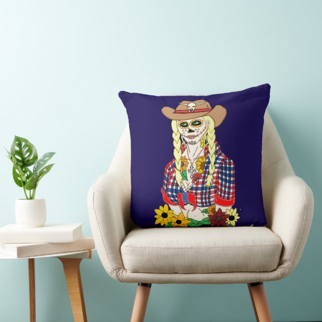 Cowgirl Sugar Skull Kussen (Stoel)