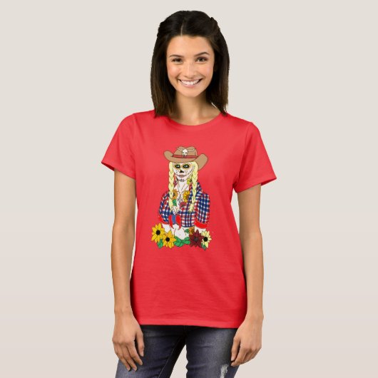 Cowgirl Sugar Skull T-shirt (Voorkant volledig)