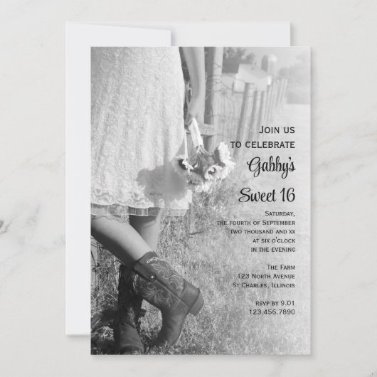 Cowgirl Sunflower Country Sweet 16 Birthday Party Kaart (Voorkant)