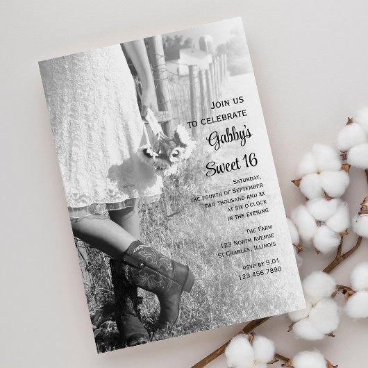 Cowgirl Sunflower Country Sweet 16 Birthday Party Kaart