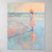 Cowgirl Sunset Beach Schilderij Print (Voorkant)