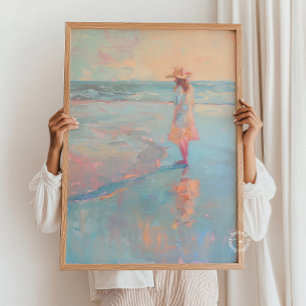 Cowgirl Sunset Beach Schilderij Print