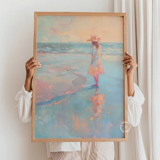 Cowgirl Sunset Beach Schilderij Print