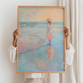 Cowgirl Sunset Beach Schilderij Print