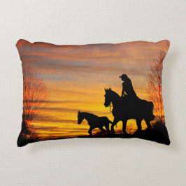 Cowgirl Sunset Horseback Ride Accent Pillow Kussen