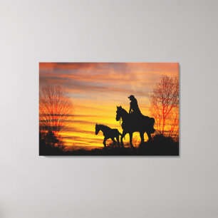 Cowgirl Sunset Horseback Ride Canvas print