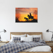 Cowgirl Sunset Horseback Ride Canvas print (Insitu (Slaapkamer))