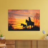Cowgirl Sunset Horseback Ride Canvas print (Insitu (Woonkamer))