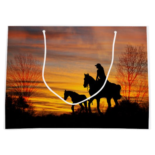 Cowgirl Sunset Horseback Ride Gift Bag Groot Cadeauzakje (Voorkant)