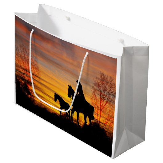 Cowgirl Sunset Horseback Ride Gift Bag Groot Cadeauzakje (Voorkant Gekanteld)
