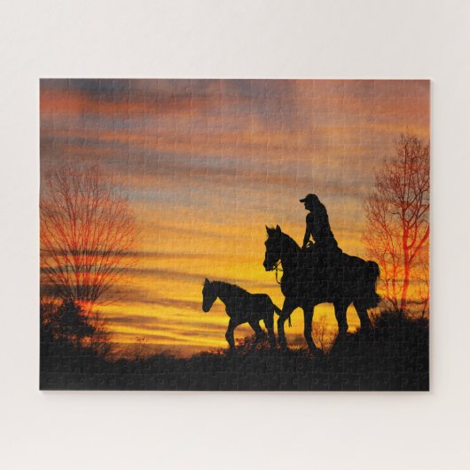 Cowgirl Sunset Horseback Ride Jigzaag Puzzle Legpuzzel (Horizontaal)