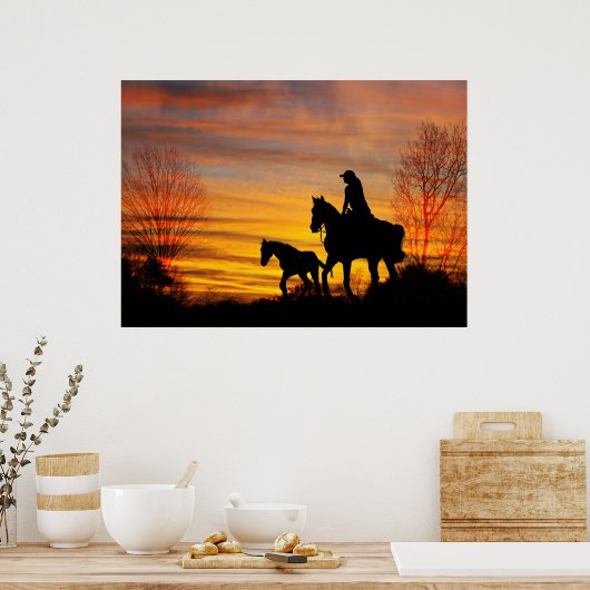 Cowgirl Sunset Horseback Ride Poster (Keuken)