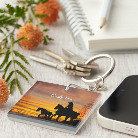 Cowgirl Sunset Horseback Ride Sleutelhanger (Voorkant Rechts)