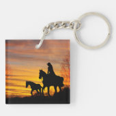 Cowgirl Sunset Horseback Ride Sleutelhanger (Achterkant)