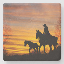 Cowgirl Sunset Horseback Ride Stone Onderzetter