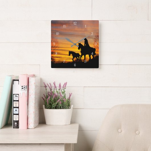 Cowgirl Sunset Trailride Wall klok (Leeskamer)