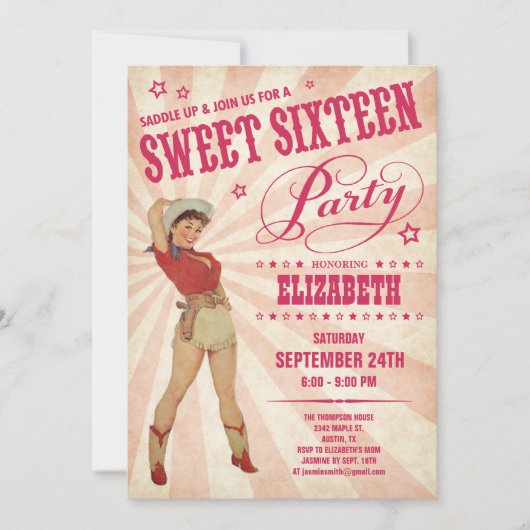 Cowgirl Sweet 16 party-uitnodigingen Kaart (Voorkant)