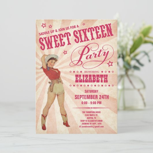 Cowgirl Sweet 16 party-uitnodigingen Kaart (Staand voorkant)