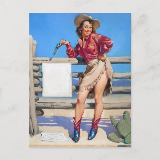 Cowgirl Target Practice Pin Up Briefkaart (Voorkant)
