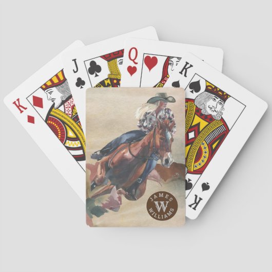 Cowgirl te paard Monogram Naam Western Pokerkaarten (Achterkant)
