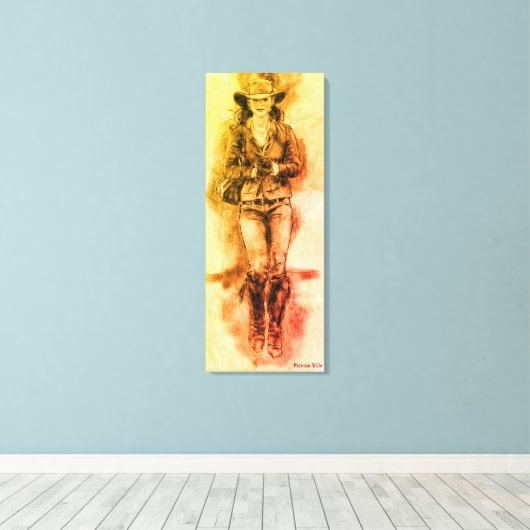 Cowgirl Tekenlaarzen Pet Dusty Trail Canvas Print (Insitu (Houten vloer))
