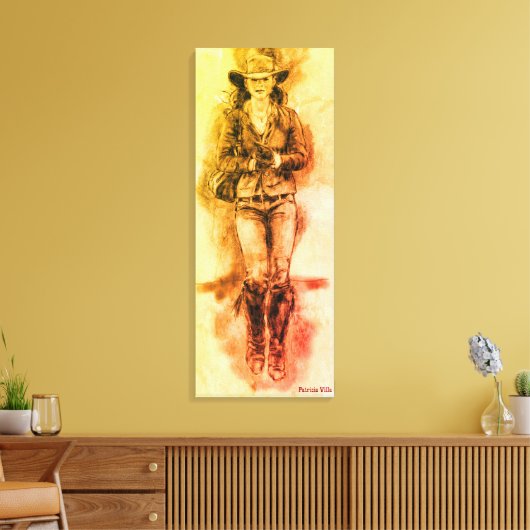 Cowgirl Tekenlaarzen Pet Dusty Trail Canvas Print (Insitu (Woonkamer))