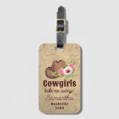 Cowgirl Thema Gepersonaliseerd Roze Bloemmotief Bagagelabel (Voorkant (verticaal))