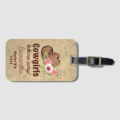 Cowgirl Thema Gepersonaliseerd Roze Bloemmotief Bagagelabel (Voorkant (horizontaal))