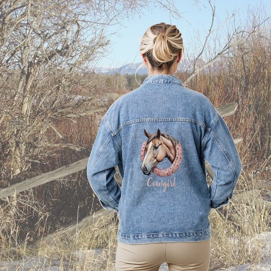 Cowgirl thema paard in roze Hoefijzer Denim Jacket