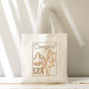 Cowgirl tijdperk  retro westerne schetstekening tote bag