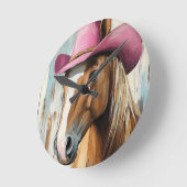 Cowgirl Time: Hot Pink Pet Horse rustieke charme Ronde Klok (Hoek)