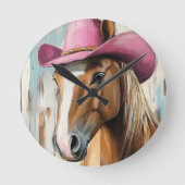 Cowgirl Time: Hot Pink Pet Horse rustieke charme Ronde Klok (Voorkant)