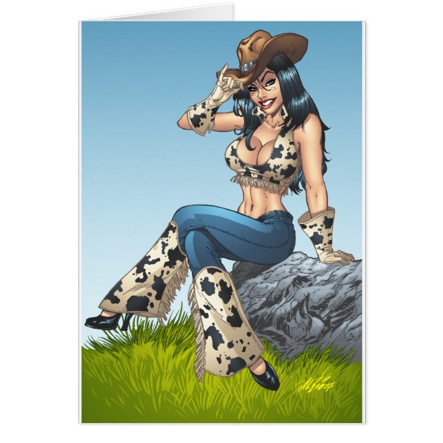 Cowgirl Tipping her Cowboy Pet Illustratie (Voorkant)