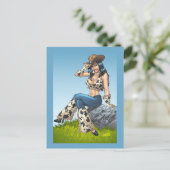 Cowgirl Tipping her Cowboy Pet Illustratie Briefkaart (Staand voorkant)