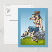 Cowgirl Tipping her Cowboy Pet Illustratie Briefkaart (Voorkant / Achterkant)