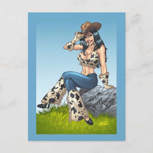 Cowgirl Tipping her Cowboy Pet Illustratie Briefkaart (Voorkant)