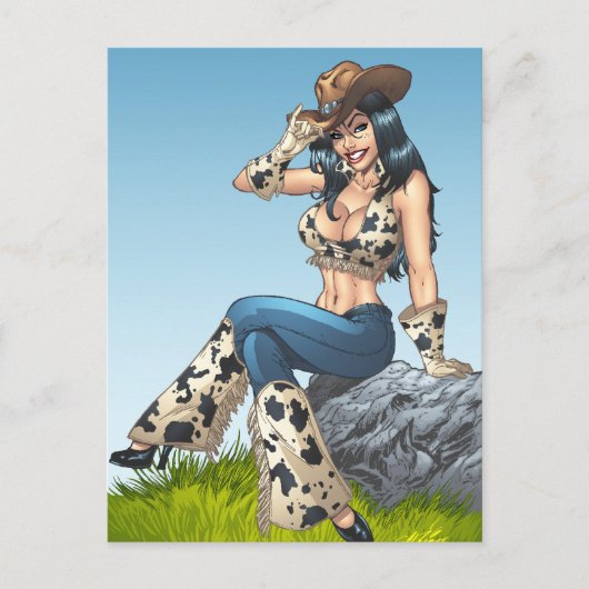 Cowgirl Tipping her Cowboy Pet Illustratie Briefkaart (Voorkant)