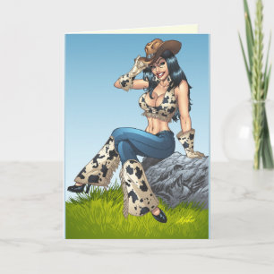 Cowgirl Tipping her Cowboy Pet Illustratie Kaart