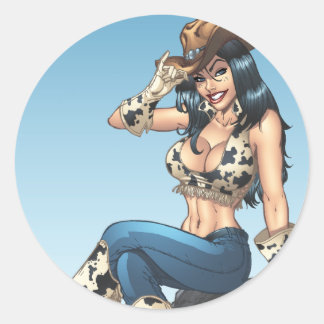 Cowgirl Tipping her Cowboy Pet Illustratie Ronde Sticker