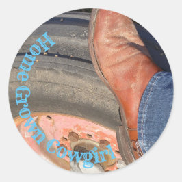 Cowgirl tractor en laarzen ronde sticker